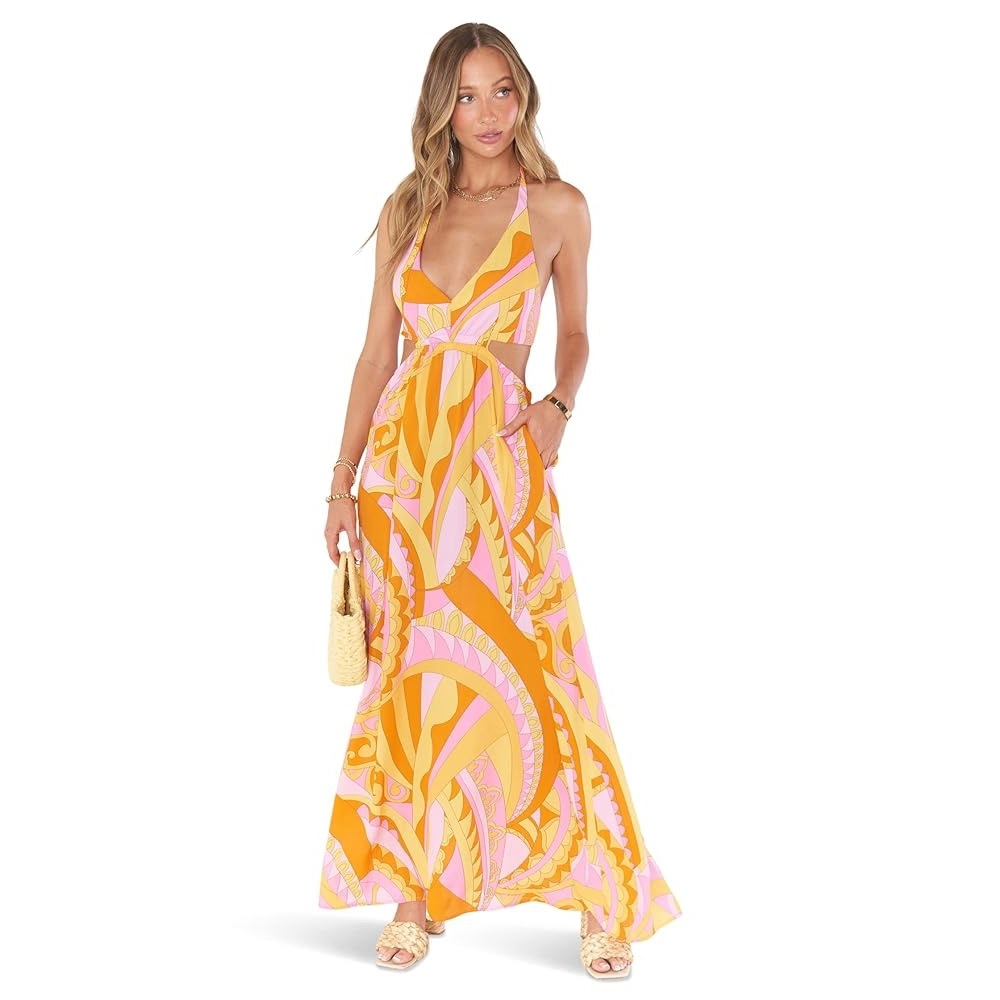Show Me Your MuMu Marisol Halter Maxi Dress • NWT Size L • Caribbean / Cocktail